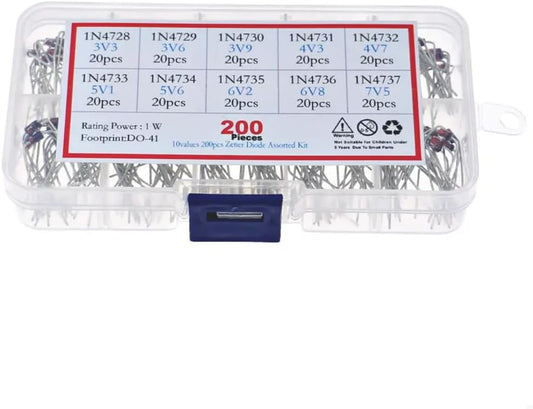 200pcs 10VALUE 1 W Zener Diode Assorted Kit Set + Plastic Box