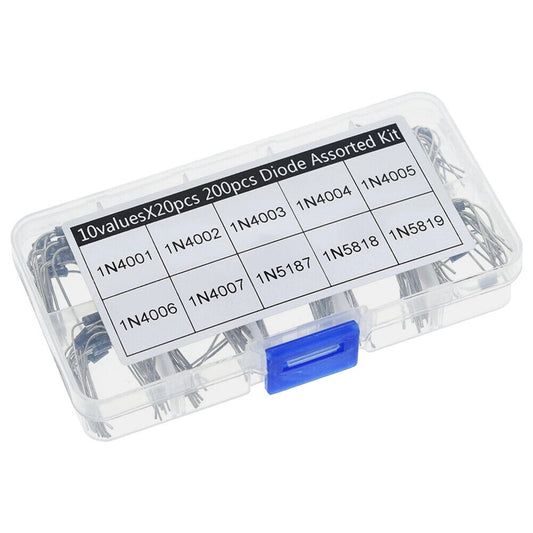 200 pcs Rectifier Diodes and Schottky Diodes kit, 10 Values 1N4001 1N4002 1N4003 1N4004 1N4005 1N4006 1N4007 1N5817 1N5818 1N5819, diodes Assortment Kit