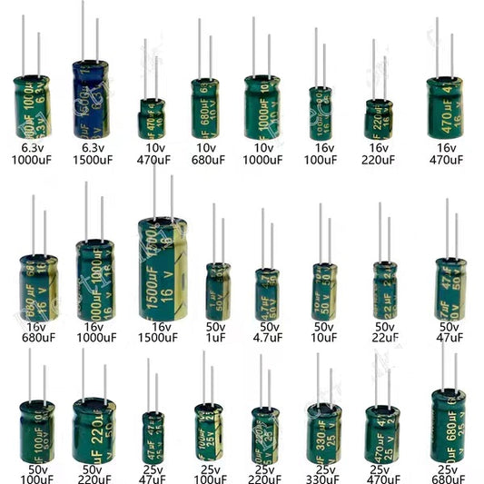 (1uF~2200uF) 25 value 125pcs Electrolytic Capacitors Assortment Kit Assorted Set