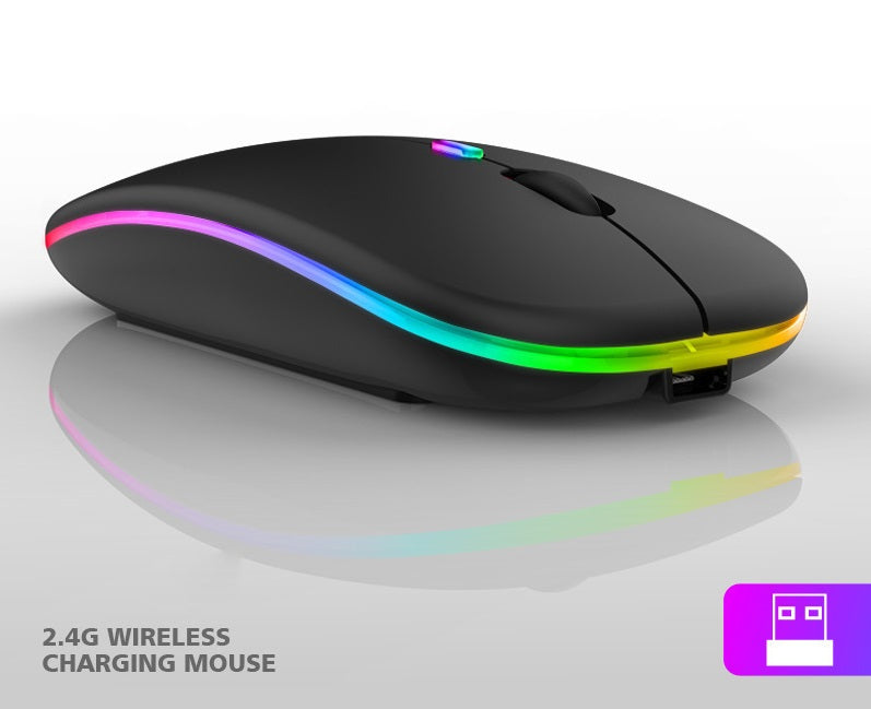 LED Rechargeable Wireless Mouse White Bluetooth and USB