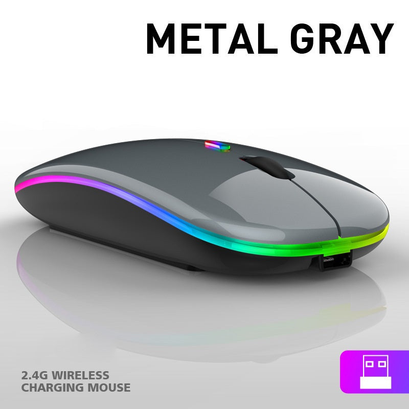 LED Rechargeable Wireless Mouse White Bluetooth and USB