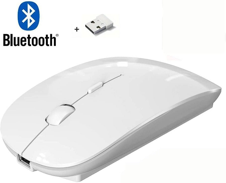 LED Rechargeable Wireless Mouse White Bluetooth and USB