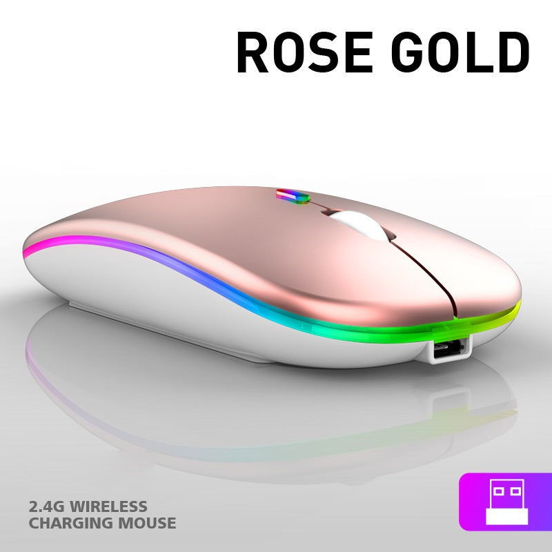 LED Rechargeable Wireless Mouse White Bluetooth and USB